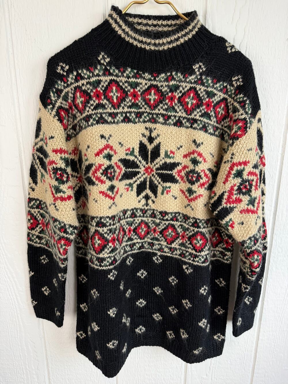Vintage Croft & Barrow Hand Knit Wool Sweater M Fair Isle Nordic Chunky